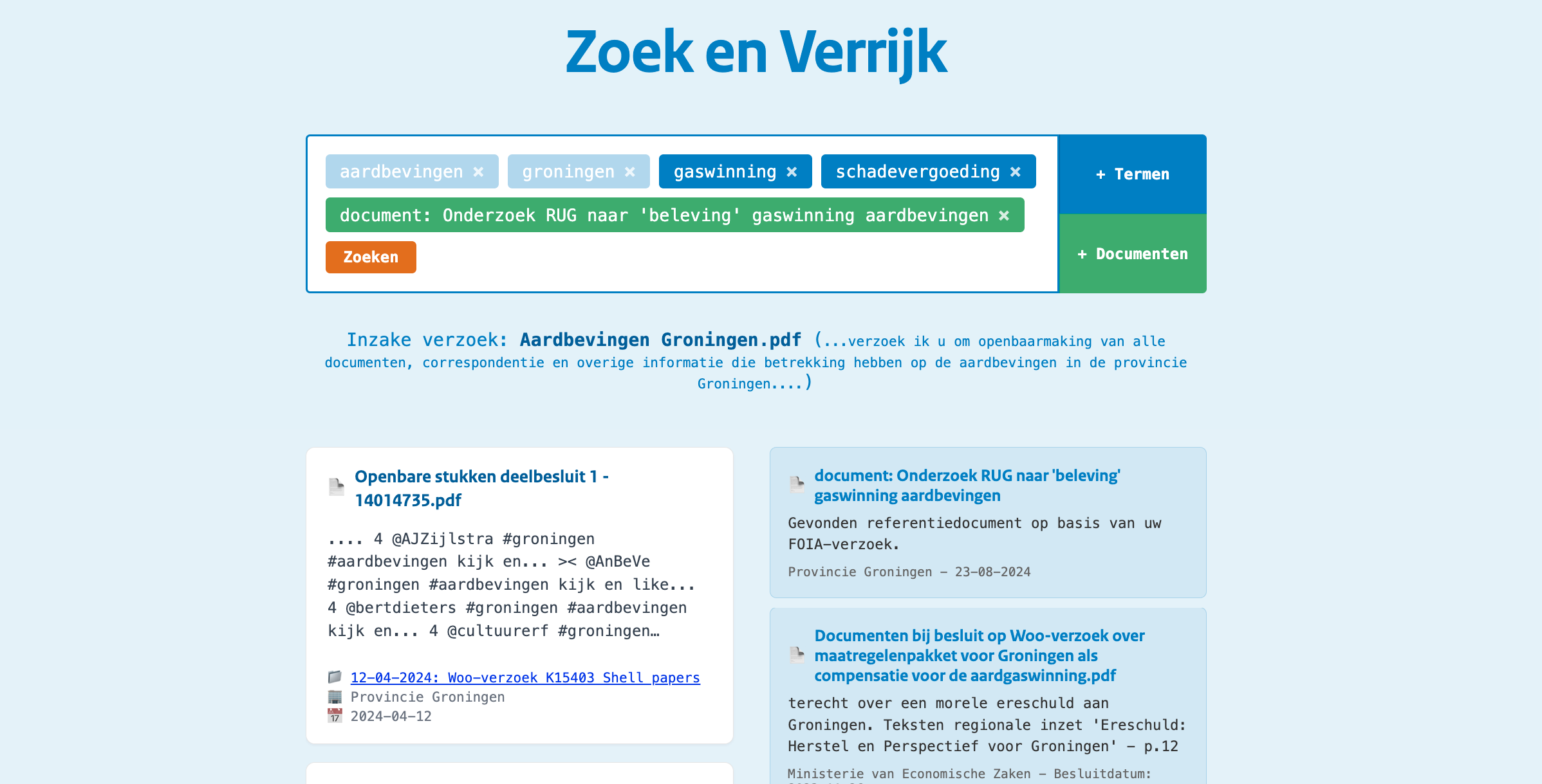 A screenshot of our tool 'Zoek en Verrijk'